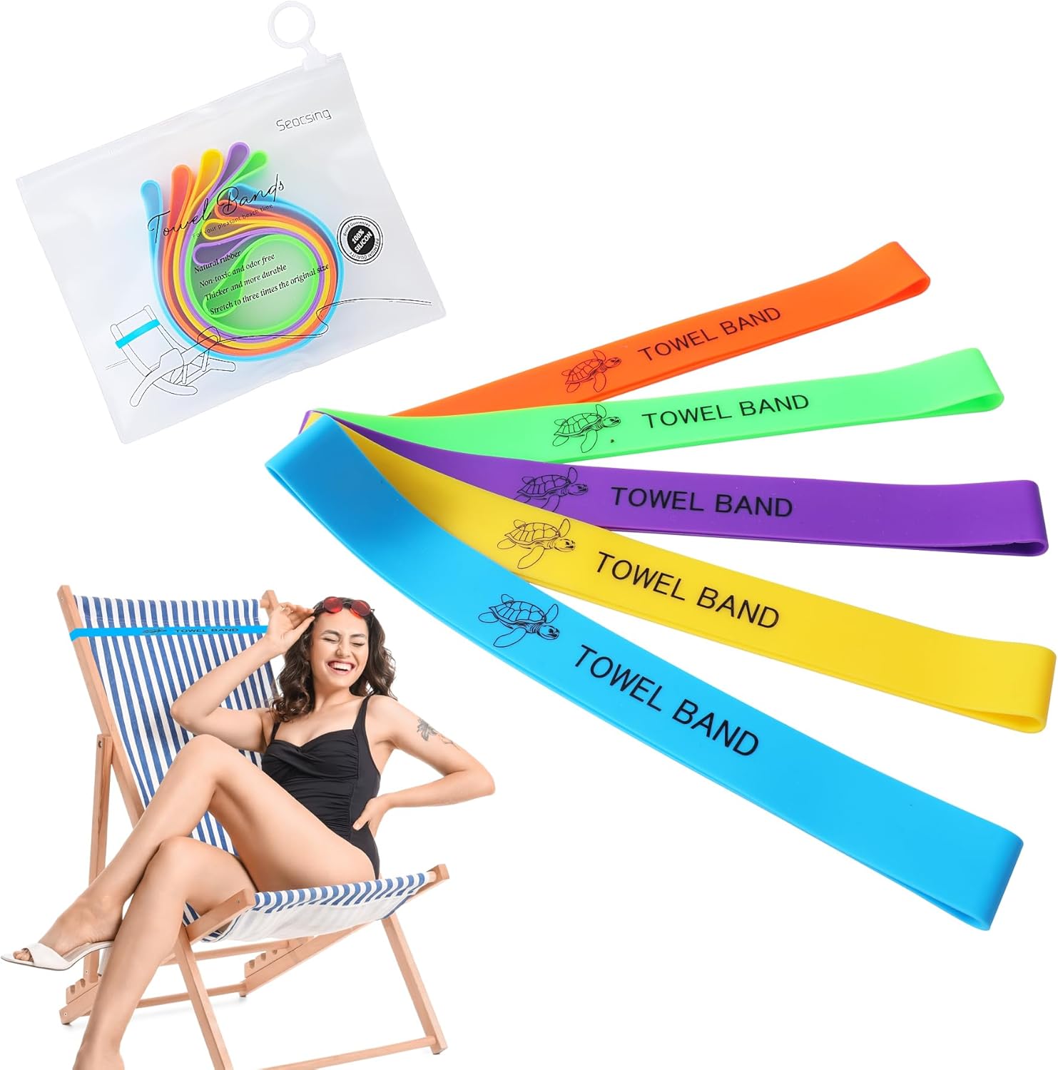 5 Packs Towel Bands Essential Summer Accessories Non-Slip Rubber Band for Towels Pool Chairs Loungers Patio Furniture Cruises and Outdoor Use Durable Silicone Design with Multiple Color Five